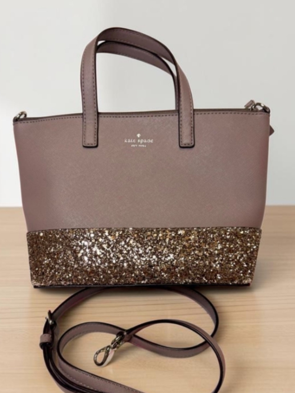 KATE SPADE GRETA INA Satchel Glitter Gray Satchel With Crossbody Strap